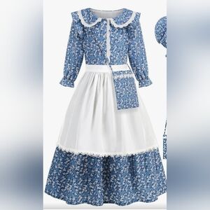 Girls Colonial/ Prarie Blue Floral Kids Costume Dress Size 6 -7 No.purse